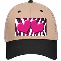 Pink White Zebra Hearts Oil Rubbed Novelty Khaki Mesh License Plate Hat - £23.53 GBP