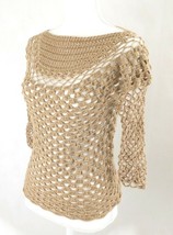 Beige Flowers Top/Crochet/Sleeve/Fall/Spring - £34.25 GBP