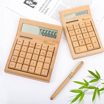 COIWAI Bamboo Solar Calculator Creative Natural Design Desktop Functiona... - £26.65 GBP
