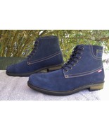 LEVIS Blue Suede Boots-Lace up Ankle 5 pocket Blue-Jean-Look topstitched... - $76.35 CAD
