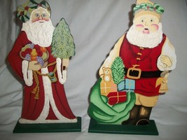 Christmas Xmas Holiday Decor Wooden Santa Claus Lot Of Two 2 Present Tree Paint - £39.90 GBP