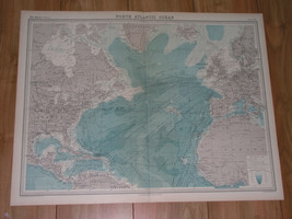 1922 Vintage Map Of North Atlantic Transportation Ship Routes America Europe - £24.38 GBP