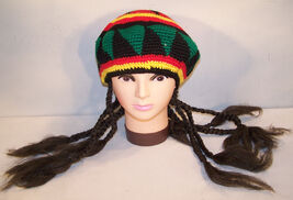 KNIT REGGAE CAP WITH BRAIDED PONYTAILS novely hat new HIP HOP funny pony... - $10.86