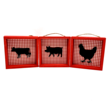 Farmhouse Shadow Box Cow Pig Chicken Wall Decor 5” Red Set of 3 - $23.26