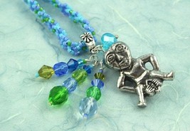 Sheela-na-gig fertility necklace - Leaves on River - blue, green, and lilac - £45.56 GBP