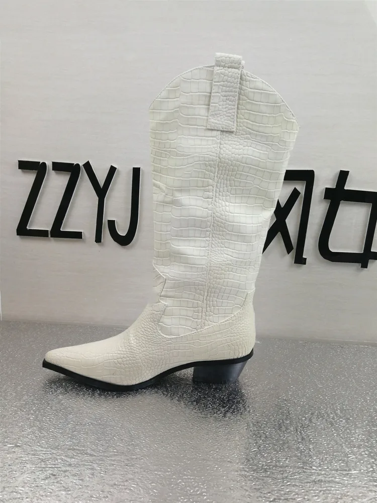 Winter knee high boy boots for women black white mid-calf 5cm  heels shoes woman - £286.30 GBP