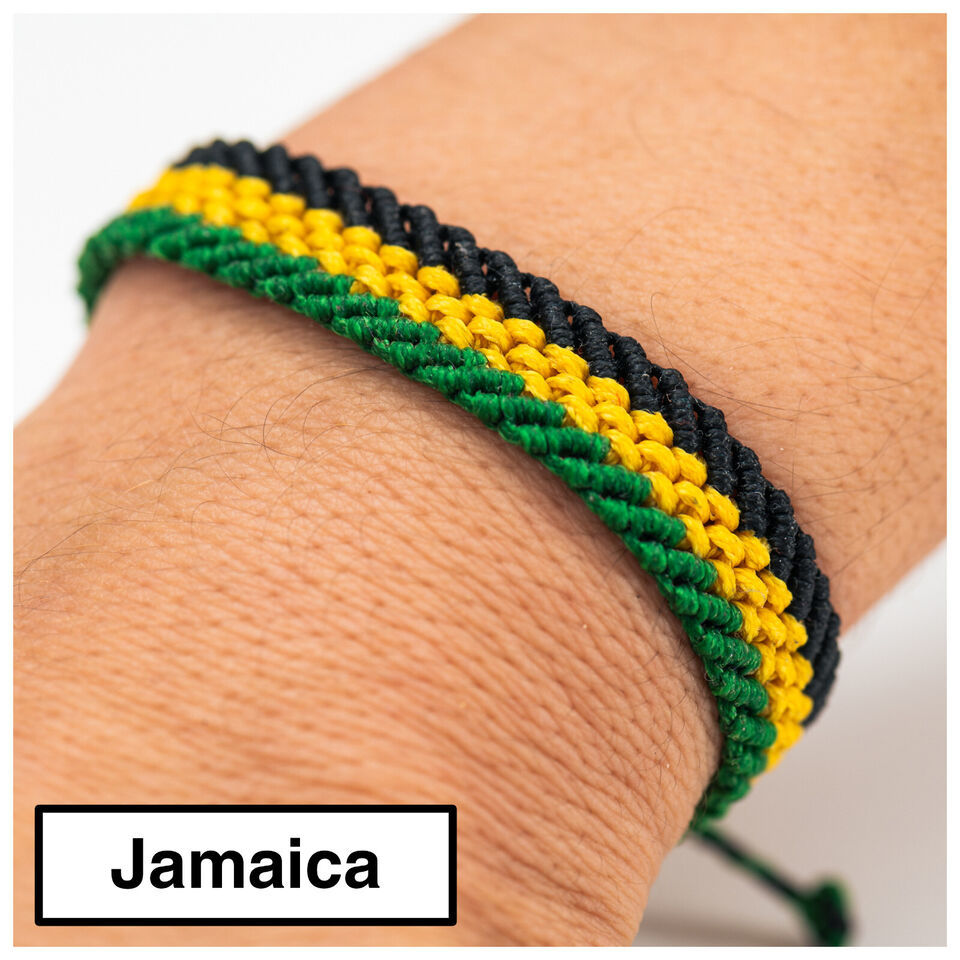 Jamaican flag, Gift for Men, Friendship Bracelet, Waterproof, Adjustable.