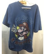 Super Mario Boys Medium M 7/8 Short Sleeve Blue T Shirt &quot;Always A Winner&quot; - $18.45 CAD
