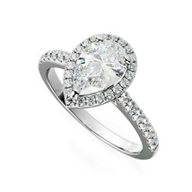 2CT Pearhalo Verlobung Versprechen Ring 14k Weiß Vergoldet LC Moissanit - £153.82 GBP