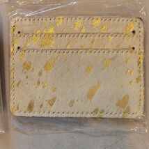 White Metallic Gold Cowhide Card Holder – Genuine Hair-On Leather Wallet - $17.82