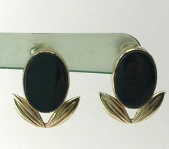 Van Dell Vintage Black Onyx and Gold Filled Screw Back Earrings, Signed - £9.76 GBP