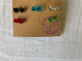 Vintage ORIGINAL Square Stud Earrings 5 Pairs - e1007 - $36.48 MXN