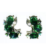 Vintage LISNER Clip-On Earrings with Emerald Green Stones - Signed - £31.29 GBP