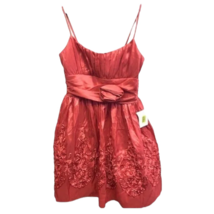 B. Darlin Womens Party Dress Coral Padded Built In Bra Ribbon Flower Jrs 7/8 New - £18.21 GBP