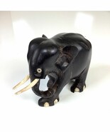 Vtg Mini Black Ebony Wooden Hand Carved Elephant Statue Figure 2.75”H In... - $248.98 MXN