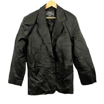 VTG Black Genuine Leather Jacket LARGE Lined Button Collar Lucky Leather... - $31.49