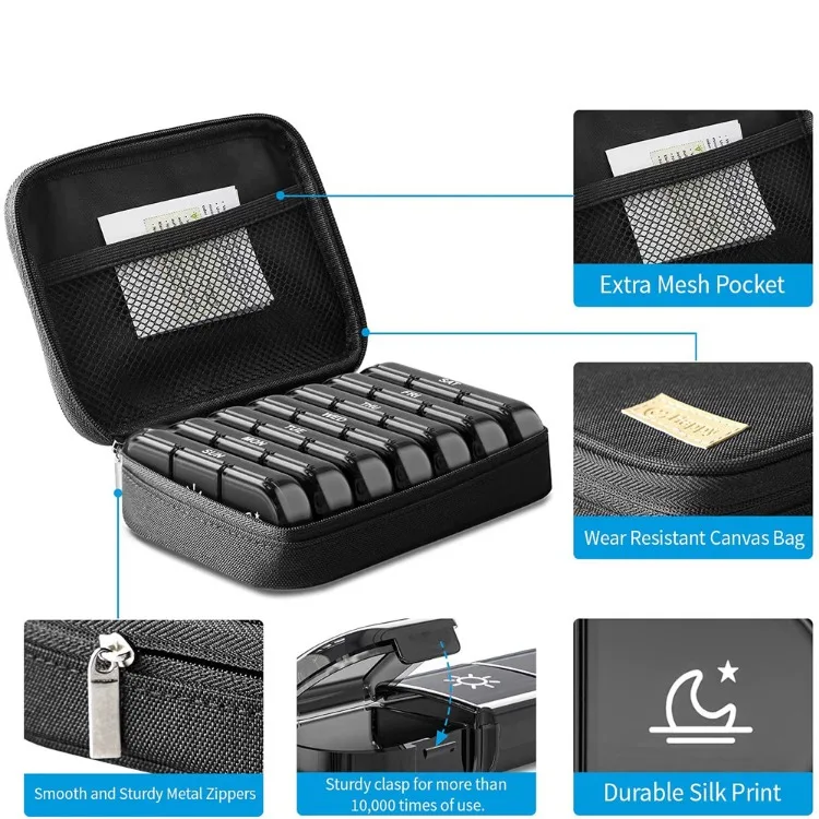 Weekly Pill Organizer 3 Times A Day, Portable Travel Pill Box 7 Day, Pill Case f - £28.38 GBP