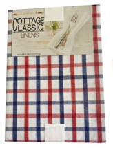 Patriotic Plaid Red White Blue Fabric Tablecloth Cloth 60x84&quot; Oval 4th of July - $44.07