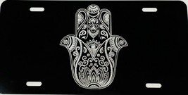 Hamsa Hand Car Tag Engraved Etched on Gloss Black Aluminum License Plate Gift - £18.10 GBP