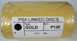 100pc Gold Line 6&quot; PSA STICK ON SANDING DISC 120 GRIT Roll AO USA Sandpa... - £31.38 GBP