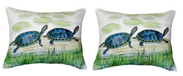 Pair of Betsy Drake Two Turtles No Cord Pillows 16 Inch X 20 Inch - £63.31 GBP