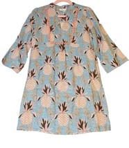 Boden Evangeline Pineapple 100% Linen Tunic Dress 3/4 Sleeve Sz 4L Side ... - £58.63 GBP