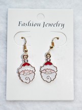 Xmas In July!! Gold Santa Face 1&quot; Dangling Earrings Rhinestone Reduced!! - £2.27 GBP