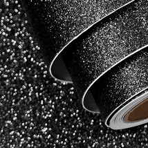 Funstick Black Glitter Wallpaper 15&quot; X 78&quot; Peel And Stick Sparkle Glitter - £31.14 GBP