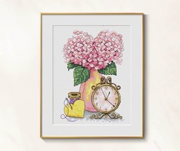 Hydrangea Cross Stitch bouquet pattern pdf - Pink flowers Cross Stitch F... - $8.99