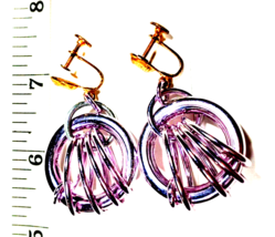 Vintage Silver Color Abstract Cages on copper Screw Backs Dangle Earrings - $15.99