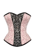 Pink Black Silver Brocade Gothic Burlesque Halloween Costume Overbust Corset Top - £47.79 GBP