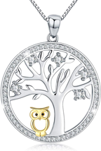 Women Owl Pendant Necklace Graduation Gifts S925 Sterling Silver Family Tree Lif - £28.92 GBP