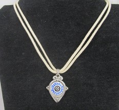 VTG Greek Rune Arrow Pendant Necklace Blue White Cord Evil Eye Lika Paris France - £18.61 GBP