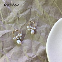 Peri&#39;sbox Simple Gold Color Freshwater Pearls Hoop Earrings for Women Small Twis - £10.80 GBP
