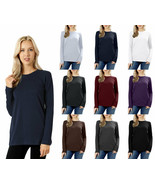 Womens Basic Cotton Long Sleeve Crew Neck Solid Shirt Top Tee Plain - $23.25 CAD