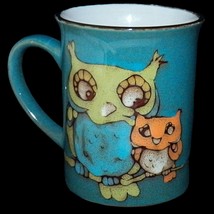 Pfaltzgraff Everyday Mama and Baby Owl Teal Blue Stoneware Coffee Mug Cup 16 oz - £26.53 GBP