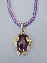 Amethyst Seahorse Pendant with Beaded Necklace 18-20 In. in 925 Sterling 28ctw - £62.50 GBP