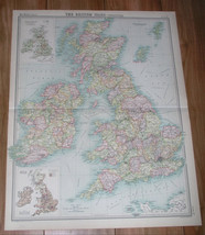 1922 Antique Map Of United Kingdom Great Britain England Wales Scotland Ireland - £25.08 GBP
