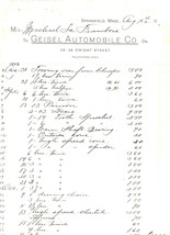 Geisel Automobile Co 1906 invoice waybill Springfield MA vintage transpo... - £11.09 GBP