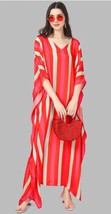 Indian Printed Feather Red - White Kaftan Dress Women Nightwear - £23.23 GBP