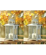 SILVER SCROLLWORK LANTERN Iron Candle Holder Centerpiece Set of 2 - $80.74