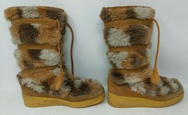 Boho Faux Fur Moccasins Leather Suede Boots Size 7 Winterettes VTG 1960s... - £77.86 GBP
