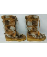 Boho Faux Fur Moccasins Leather Suede Boots Size 7 Winterettes VTG 1960s... - £78.88 GBP