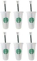 Starbucks 6 Pack Reusable Venti 24oz Frosted Cold Cup With Lid and Green Straw w - £50.34 GBP