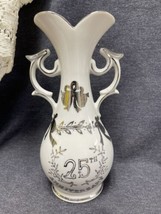 Vintage Lefton China 25th Anniversary Vase Silver Celebration Hand Paint... - $10.89