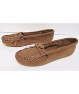 MINNETONKA Women&#39;s Moccasins Leather Slip On Loafers Shoes 407T Brown/Ta... - £19.71 GBP