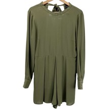 Romeo + Juliet Couture Romper Shorts Olive Green Long Sleeve Neck Tie Women&#39;s L - £19.25 GBP