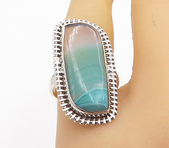 925 Sterling Silver - Green Agate Polished Cocktail Ring Sz 8.5 - RG8314 - £30.24 GBP
