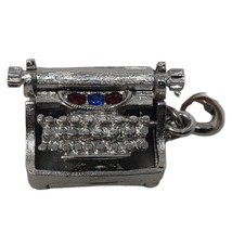 VTG Monet Typewriter  Blue &amp; Red Rhinestones Bracelet Silver Tone Charm - £38.65 GBP