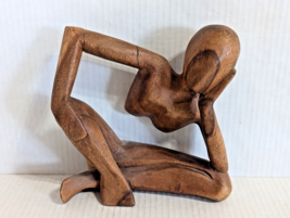 Hand Carved Wooden Sculpture Thinking Man Figurine Thinker Wood Statue READ DESC - £11.41 GBP